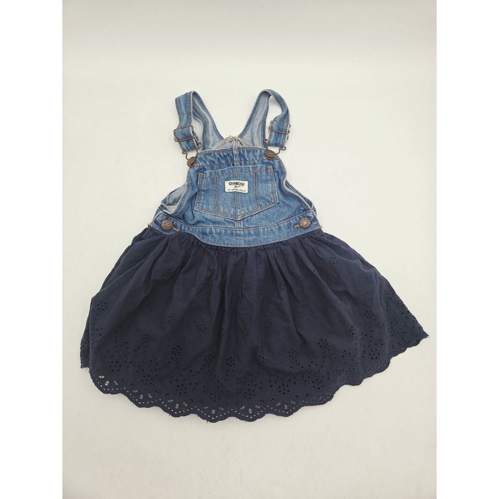 OshKosh Bgosh Girls Denim Floral Overall Dress Blue Jean Jumper 4T